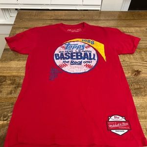 Topps MLB Mitchell & Ness Shirt Mens Medium Red 1988 Baseball Card Logo NWT
